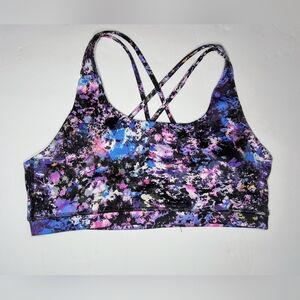 RB3 Blue and Pink Strappy Sports Yoga Bra with Cosmic Design, L